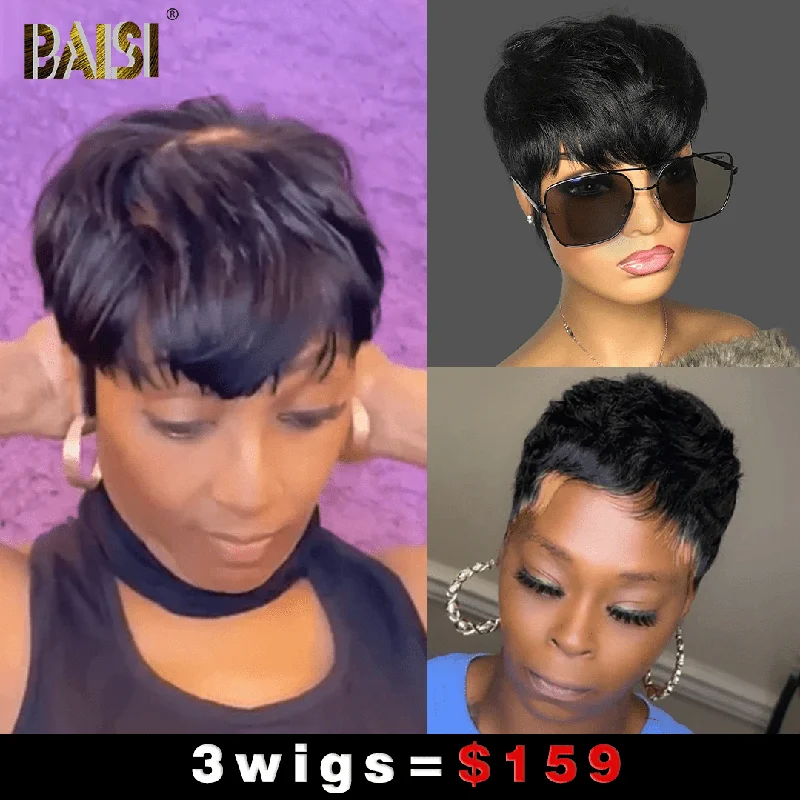 natural-looking lace wigs for a more authentic appearance -Baisi 1 Straight Quick  Wig+1 Mchine Made With #27 Wig+1 Black Machine Wig=$159