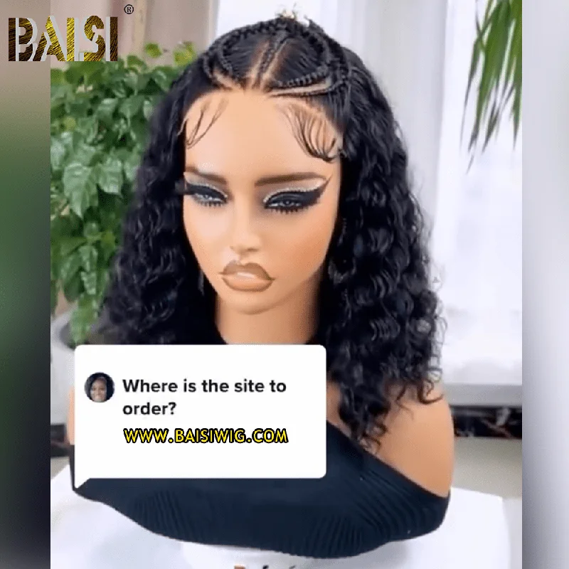 trendy medium-length wigs for versatile, fashionable looks -BAISI 14 inch Cute Deep Wave With Braid Lace Wig