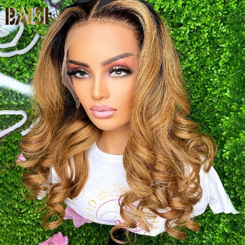 wigs for women with thick hair for a fuller look -BAISI #1B/27 Body Wave Wig Bleached Knots