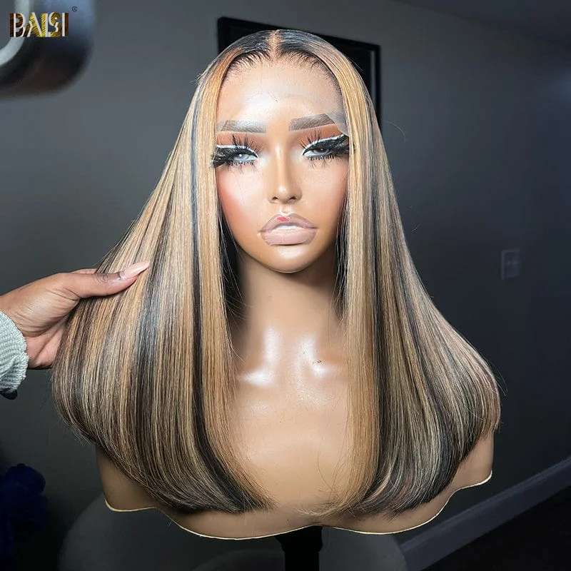 trendy lace front wigs for a flawless, natural blend -BAISI 1bmix27 Straight BoB Wig