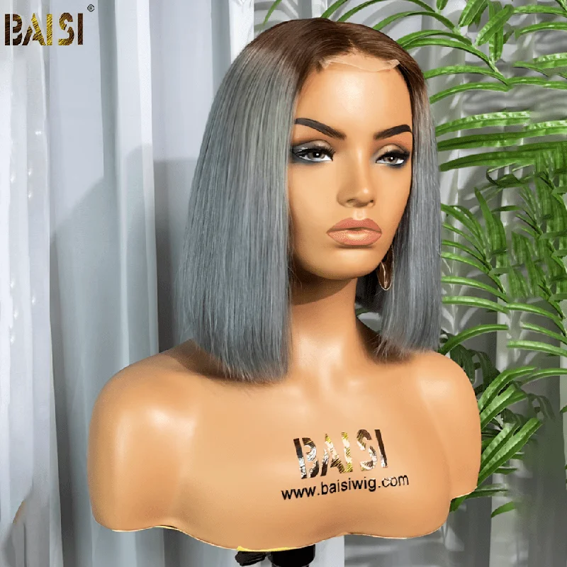 trendy ombre wigs for vibrant color transformations -BAISI 1BT/Blue Straight BoB Wig