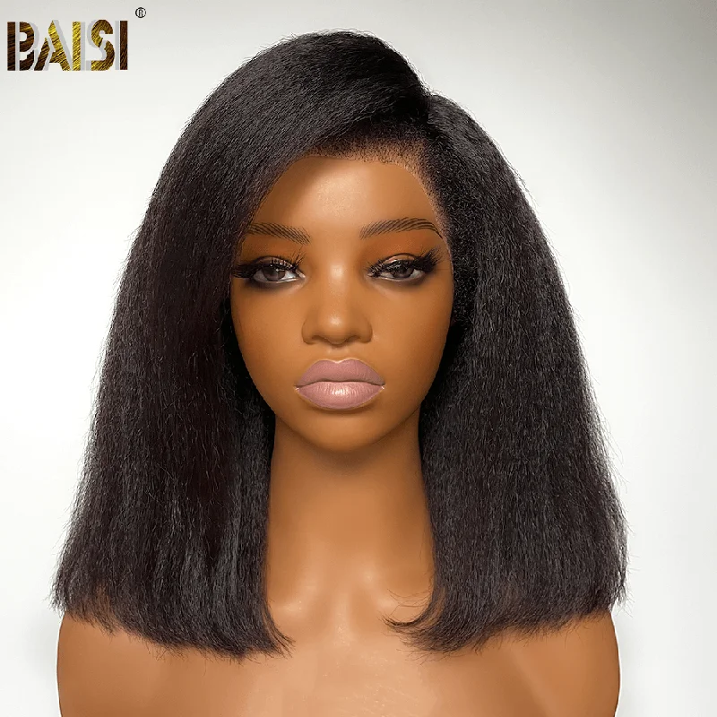 glueless lace wigs for easy application and wear -BAISI 250% Kinky Straight BoB Wig