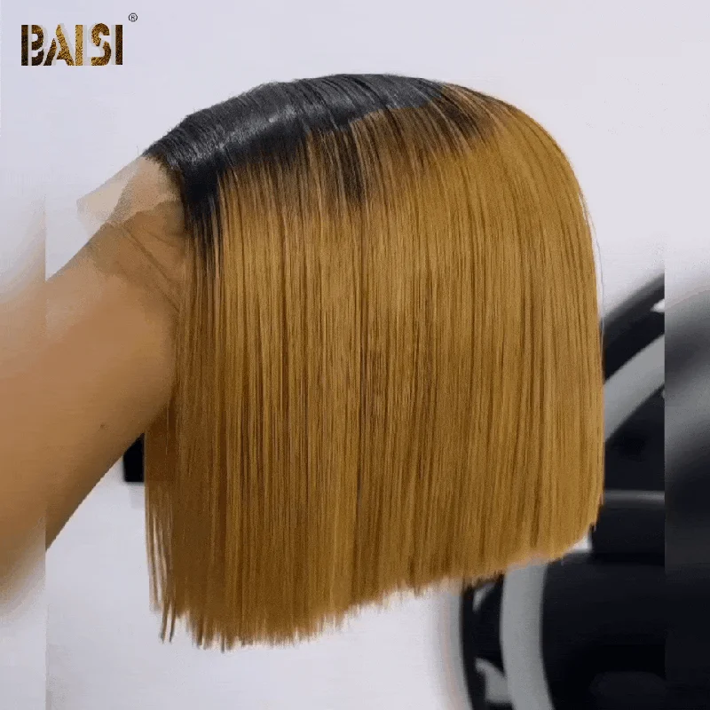 medium-length straight wigs for chic, low-maintenance styles -BAISI 2x6 Double Drawn 1b/27 Straight BOB Wig