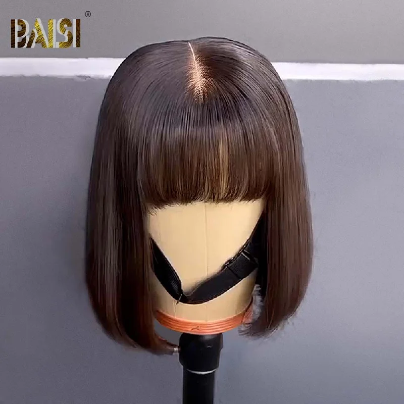 full lace wigs for better flexibility and comfort -Baisi Double Drawn Straight Bang BOB Wig