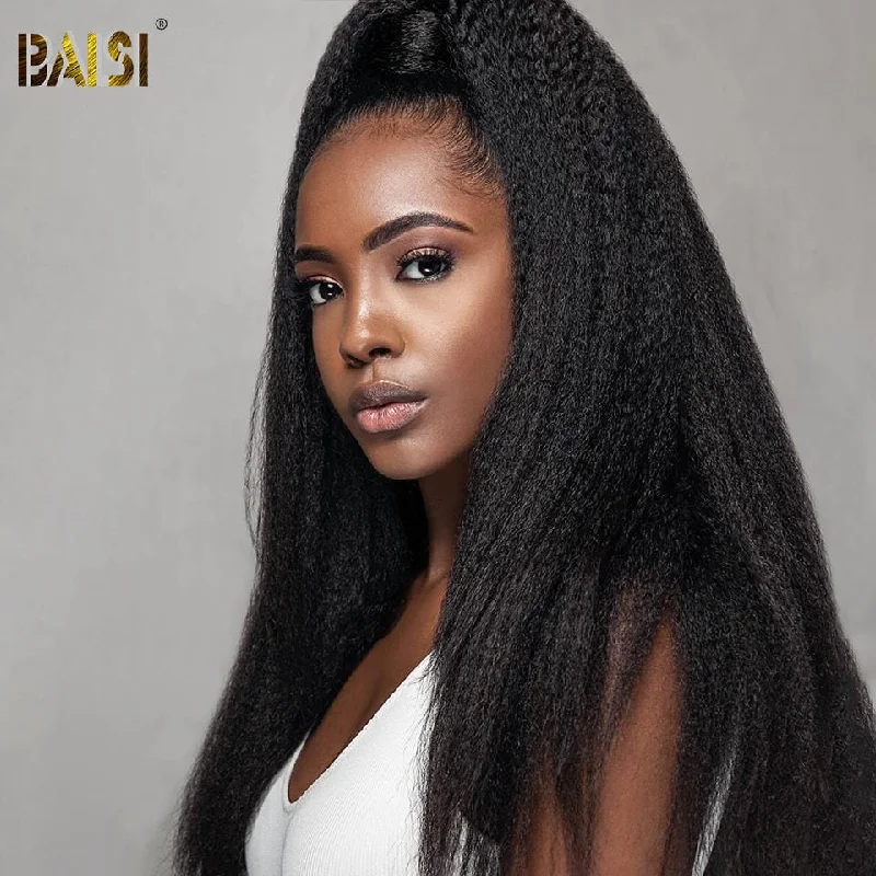 stylish short wigs for a trendy, youthful look -BAISI 12A Bleached Knots Kinky Straight Wig Preplucked