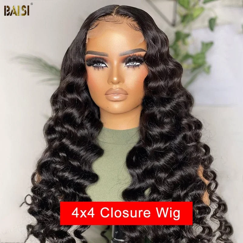 premium synthetic wigs for natural texture -BAISI 12A 4*4 Closure Wig 200% Density Wig For Black Women