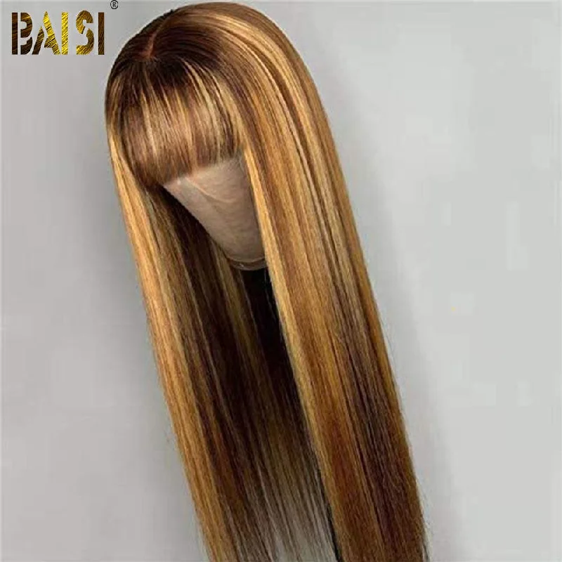 curly lace wigs for more defined curls and volume -Baisi #4Mix27 Machine Made long Straight Wig With Bang