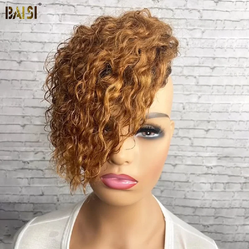 voluminous pixie cut wigs for playful styles -Baisi $59 Wholesale Price Honey Brown Curly Partial Topper