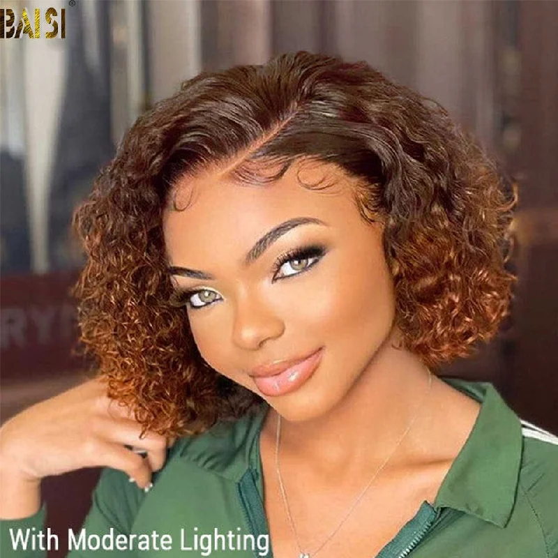 straight wigs for sleek, polished appearances -BAISI 5x5 1B/30 Color Curly BoB Wig