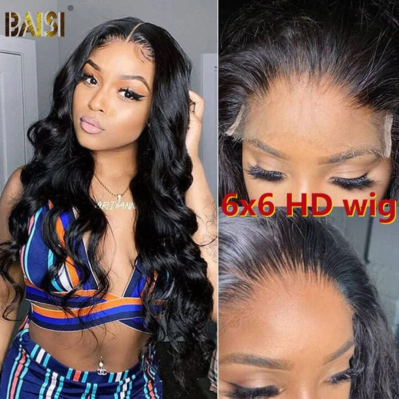 wigs for women with oval faces for a chic look -BAISI 12A 6x6 HD Undetectable Lace Closure Wig