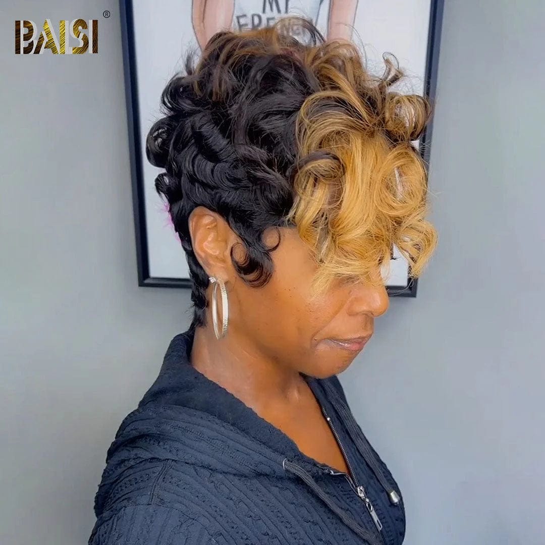 braided wigs for protective and stylish hair -Baisi $79 Wholesale Price Sexy Finger Wave With Honey Blonde Pixie Lace Wig