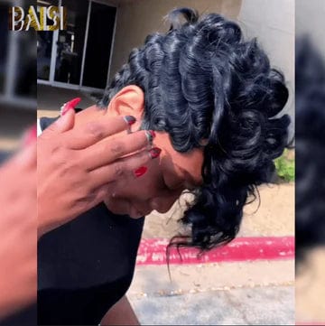 natural curly wigs for a frizz-free, defined style -Baisi $79 Wholesale Price Sexy Natural Black Finger Wave Wig