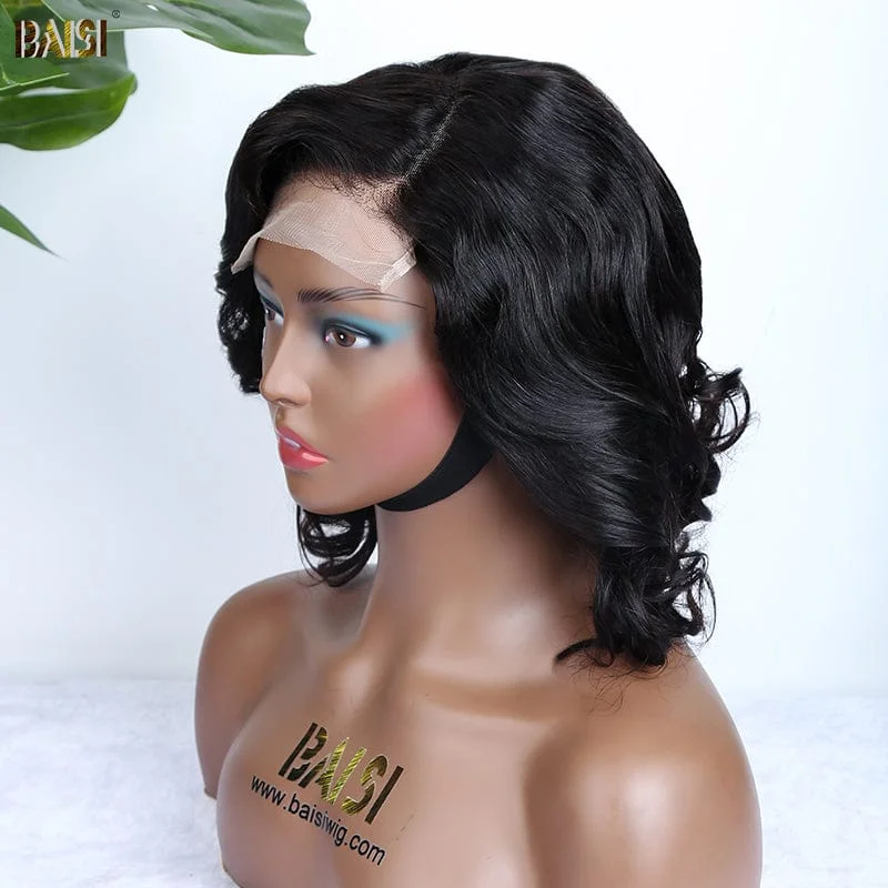 voluminous wavy wigs for beachy waves and texture -BAISI Black Egg Curl Short BoB Wig