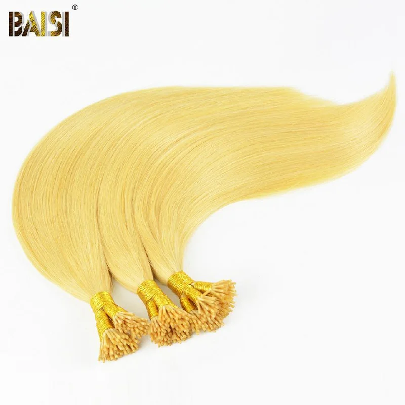 voluminous wavy wigs for a carefree, beachy look -BAISI Straight  I-Tip Hair, 1B/2#/4#/99J#/613#/27#/Grey#