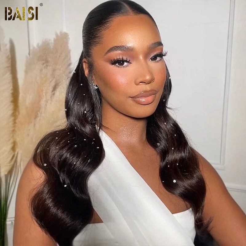 voluminous straight wigs for a sleek and polished style -BAISI Body Wave Lace Wig For Wedding