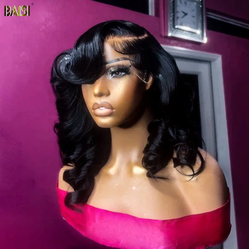 human hair wigs for the most realistic look -BAISI Bouncy Side Part Wavy Wig