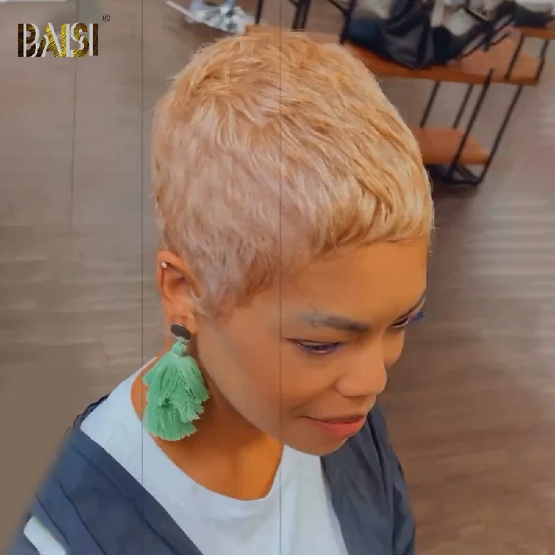 trendy pixie wigs for bold and modern looks -BAISI Brown Mix Blond Short Pixie Wig