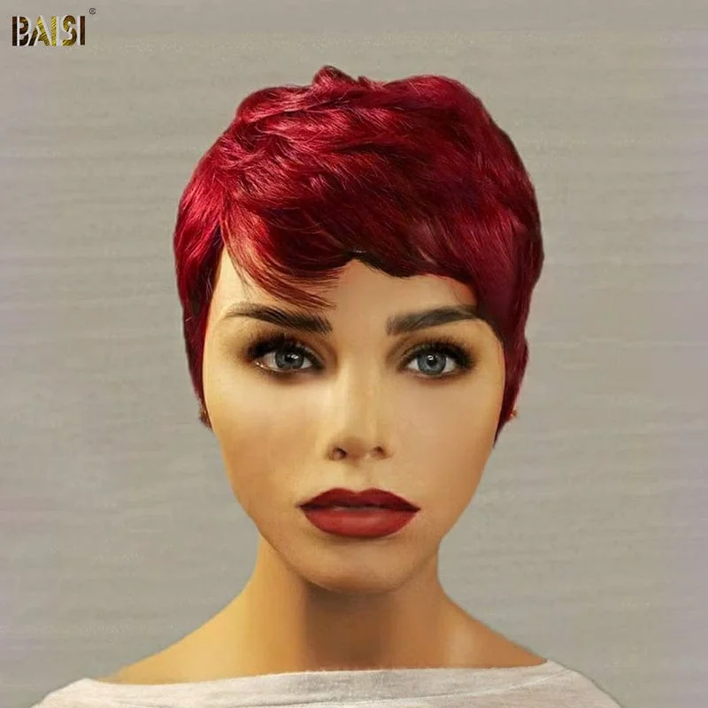 chic pixie wigs for bold, fashion-forward looks -BAISI Burgundy PIXIE Tapered Cut Machine Made Wig