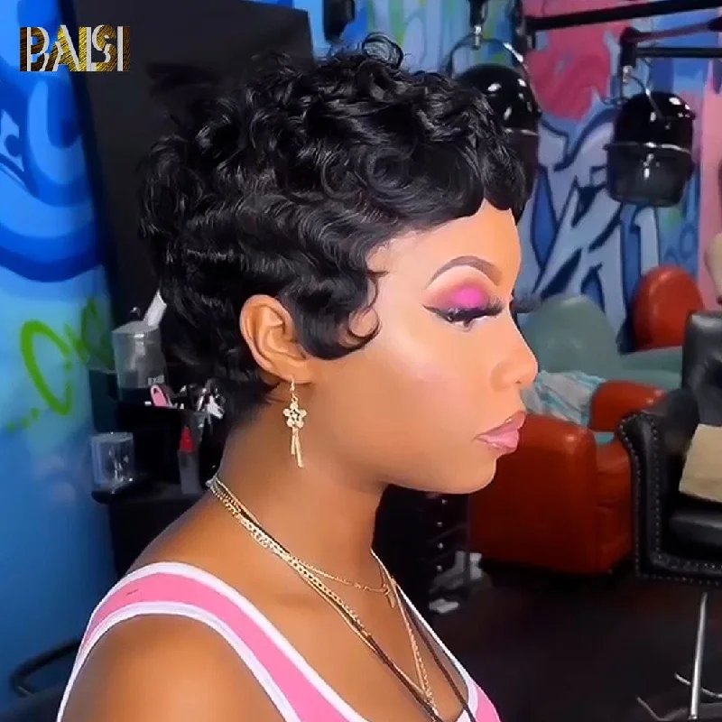 comfortable lace wigs for easy and secure wear -BAISI Charming Finger Wave Pixie Lace Wig