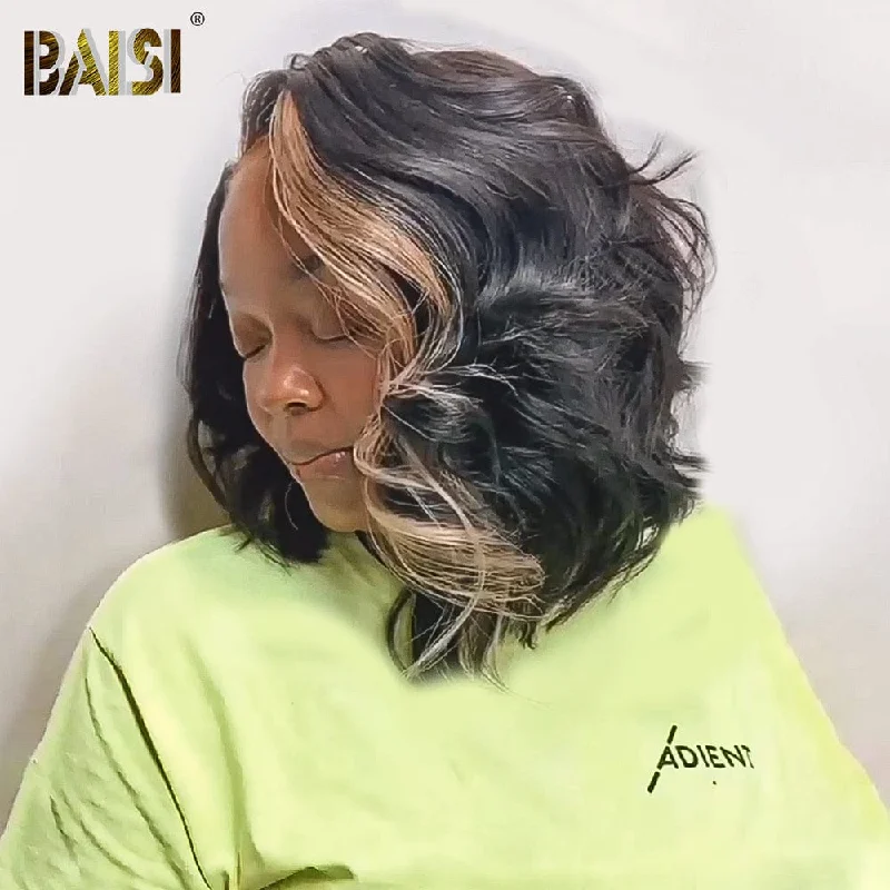 voluminous curly wigs for dramatic hair appearances -BAISI Charming Short Highlight BoB Wig