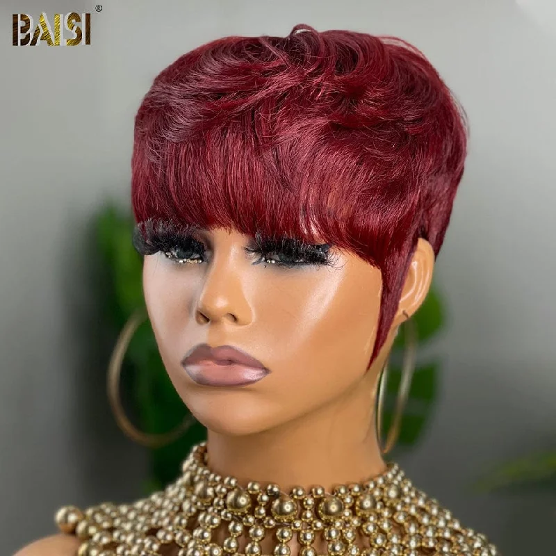 curly lace front wigs for a flawless hairline -BAISI Cherry Machine Made Short Cut Wig