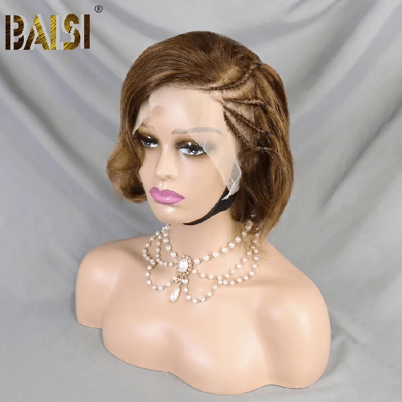 comfortable lace wigs for sensitive scalps -BAISI Color Short Wig With Braid