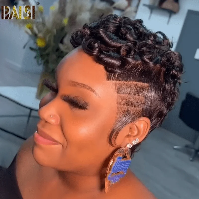 trendy short curly wigs for easy and stylish wear -BAISI Cool Short Style Full Lace Wig