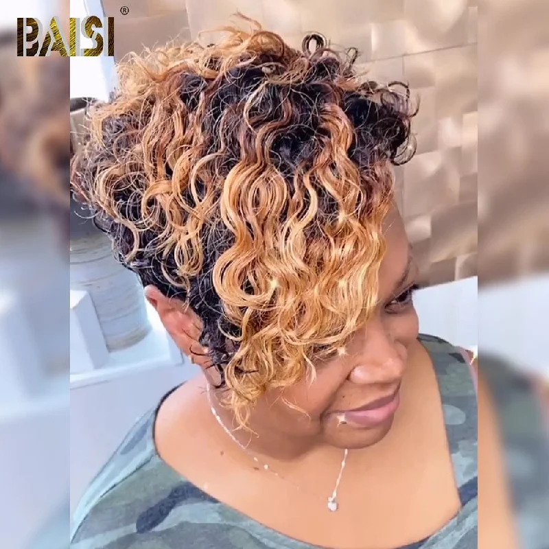 stylish wigs for all-day comfort and chic looks -BAISI Curly With Honey Blonde Pixie Wig