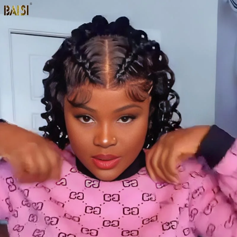 trendy pixie lace wigs for an edgy and chic look -BAISI Cute Curl With Braid Glueless Wig