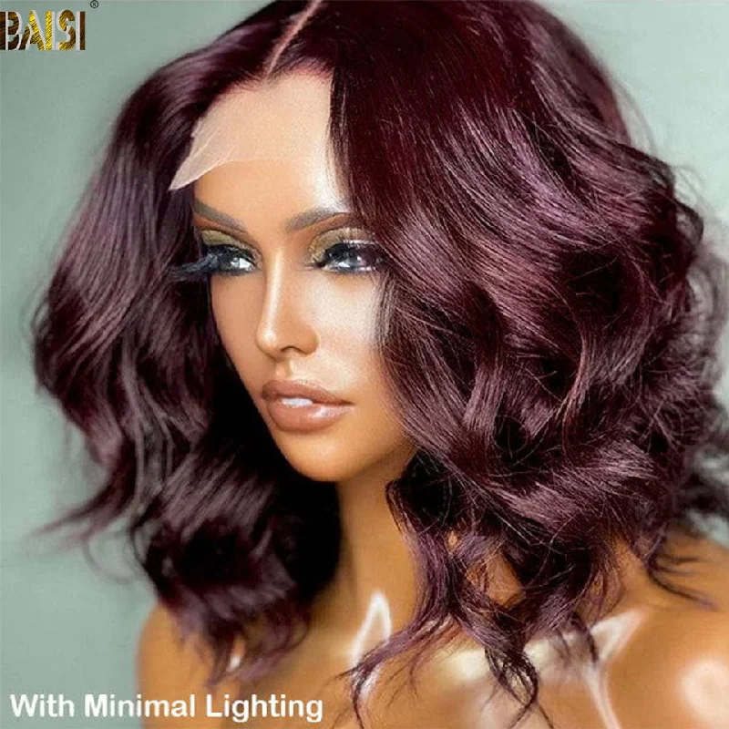 short bob wigs for chic, elegant looks -BAISI Dark Plum Color Loose Wave BoB Wig