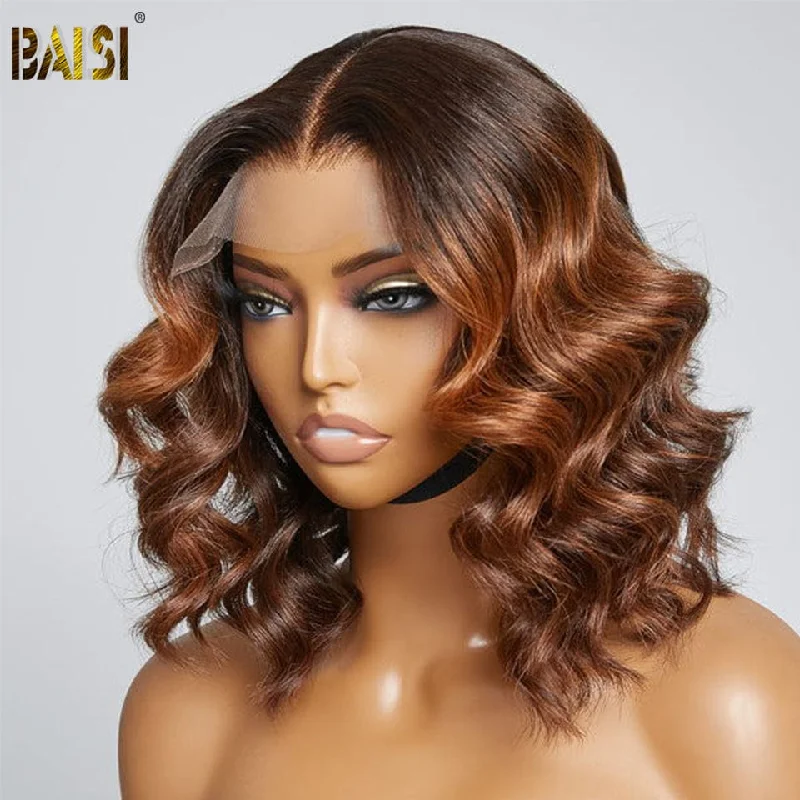 braided wigs for protective and stylish hair -BAISI Elegant Brown Ombre Wavy Wig