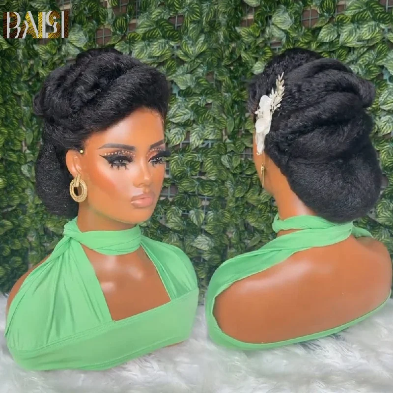 voluminous pixie wigs for dramatic hair change -BAISI Fashion Kinky Straight Updo Styling Wig For Wedding