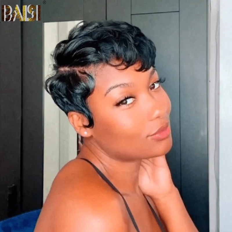 short textured wigs for edgy, modern styles -Baisi Fashion Short Pixie Cut Lace Wig