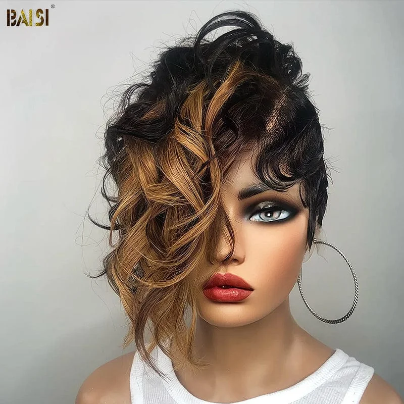 premium wigs for a luxurious finish and feel -BAISI  Finger Wave Lace Closure Color Wig