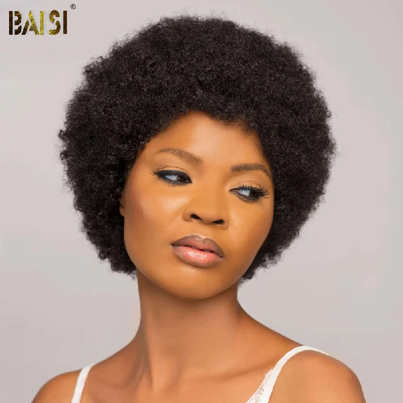 trendy short wigs for a youthful appearance -BAISI Full Lace Afro Curl Wig