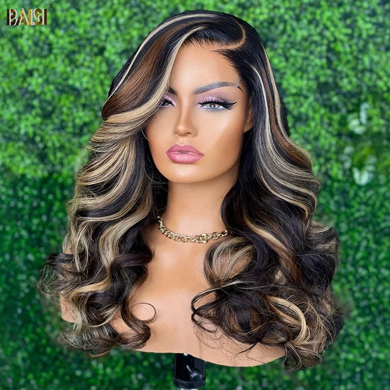 full head wigs for complete coverage and comfort -BAISI Highlight 1b#4#613# Color Wig