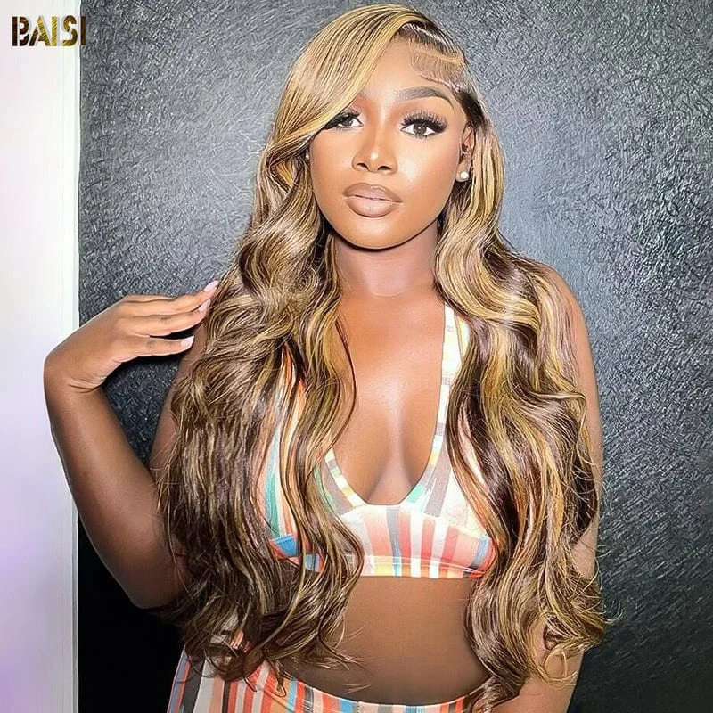 chic lace front wigs for a more natural effect -BAISI Highlight 4#/27 Color Wig