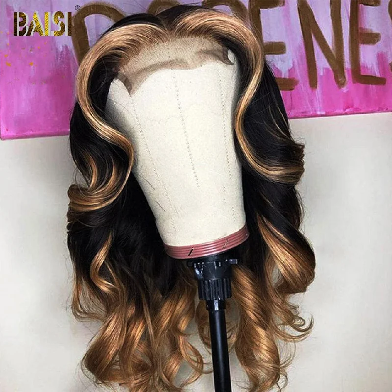 medium length curly wigs for a bouncy, carefree look -BAISI Highlight Honey Blonde Bob Loose Wave Wig