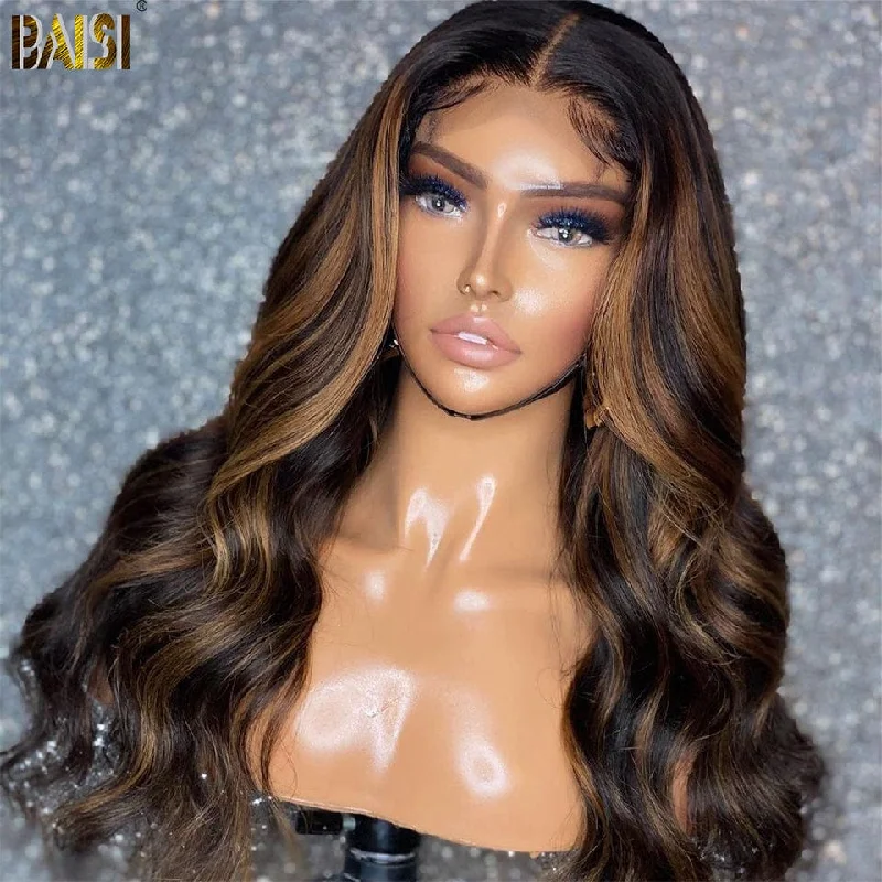 full lace wigs for seamless blending and comfort -BAISI Highlight Piano Color Lace Wavy Wig