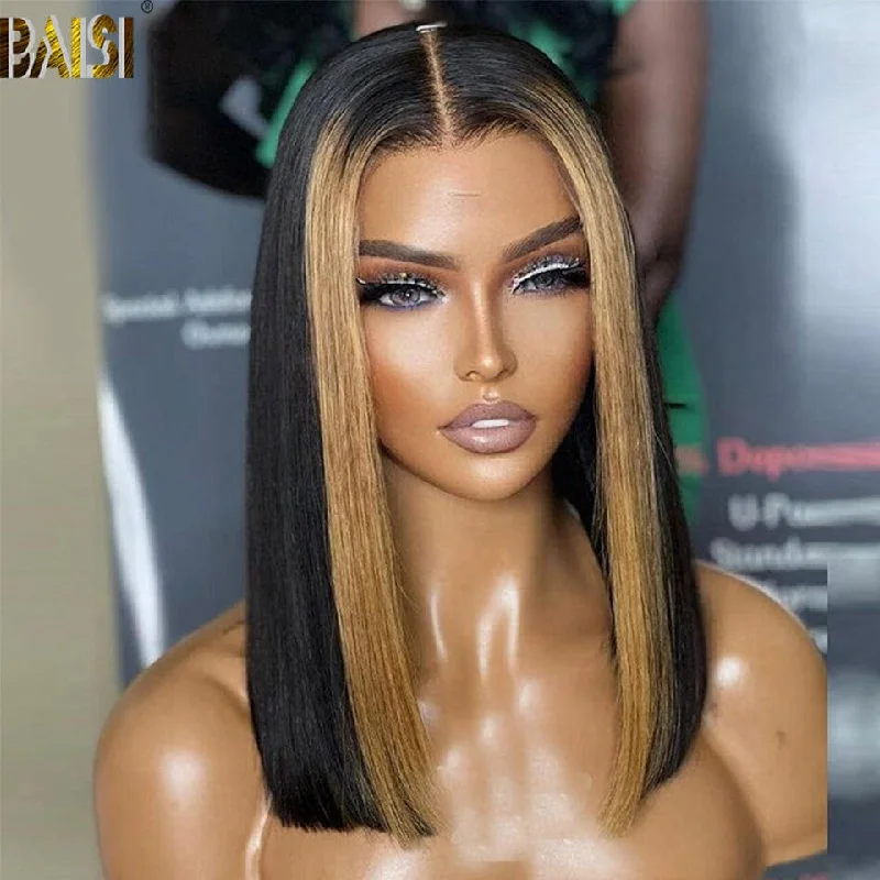 stylish lace front wigs for blending with natural hair -BAISI  Highlight Straight BoB Closure Wig