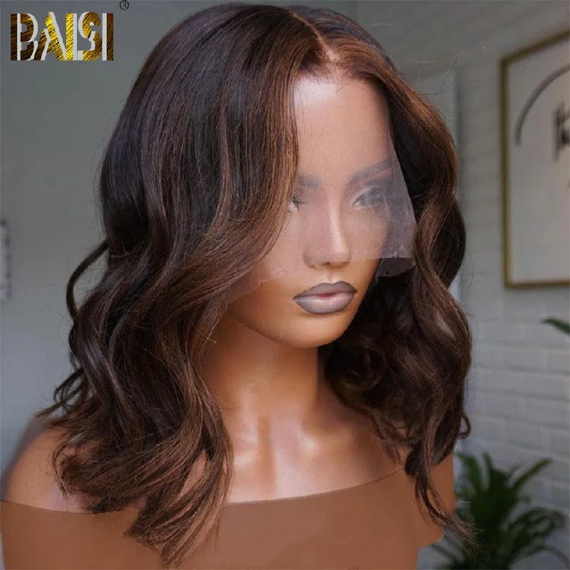 full lace wigs for seamless, natural wear -BAISI Honey Brown Wavy BoB Wig