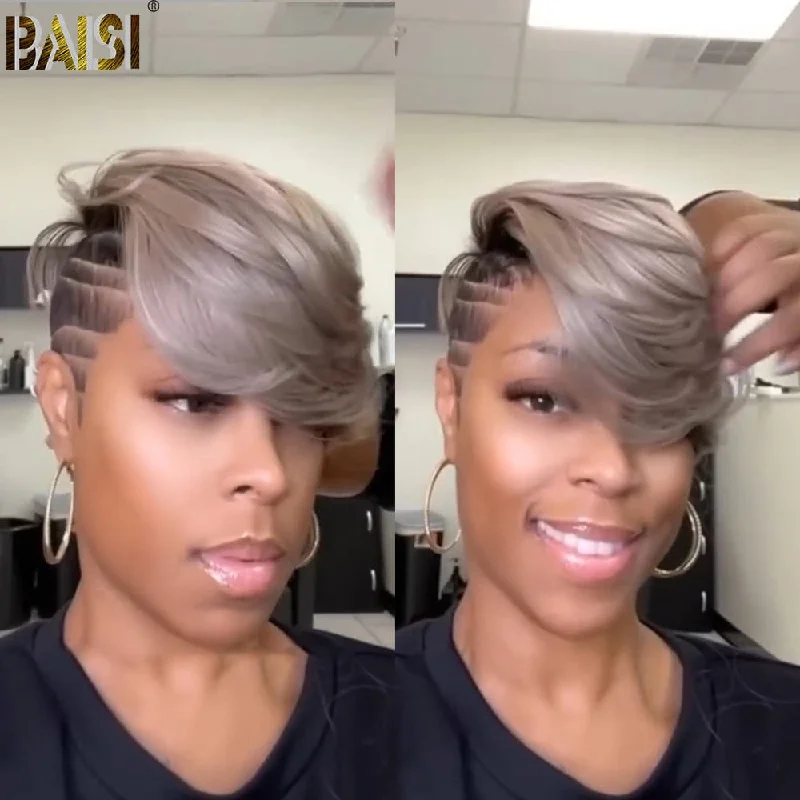 trendy pixie cut wigs for modern fashion -BAISI Light Grey Straight Partial Topper (NOT A WIG)