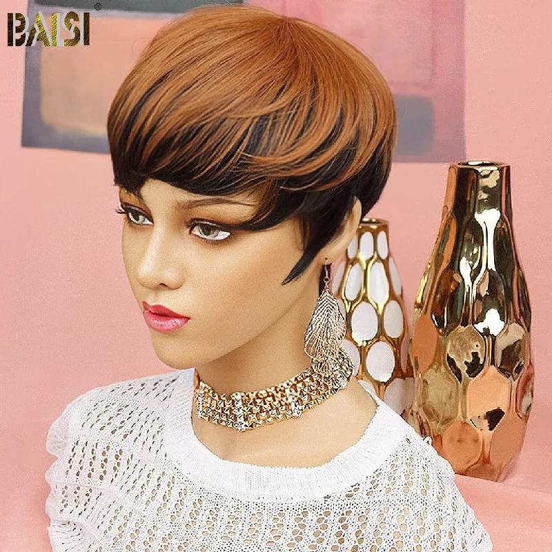 premium wigs for a natural, luxurious touch -BAISI Machine Made 1B/30 Short Wig