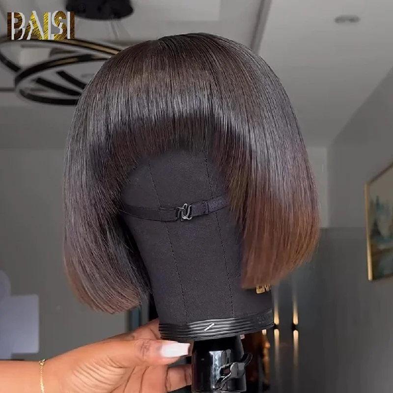 high-quality wigs for luxurious, natural hair -Baisi Machine Made Double Drawn 1b/30 Straight Bang Wig