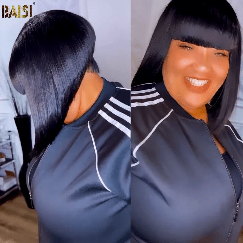 trendy short lace wigs for modern sophistication -Baisi Machine Made Double Drawn Cool Style Wig