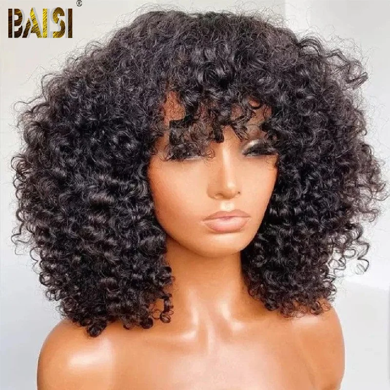 high-quality synthetic wigs for long-lasting styling -Baisi Machine Made Kinky Curl With Bang BoB Wig