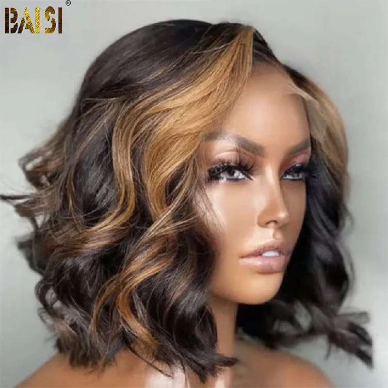 trendy ombre wigs for a stunning color transition -BAISI Mix Blonde Color Wavy Closure Wig