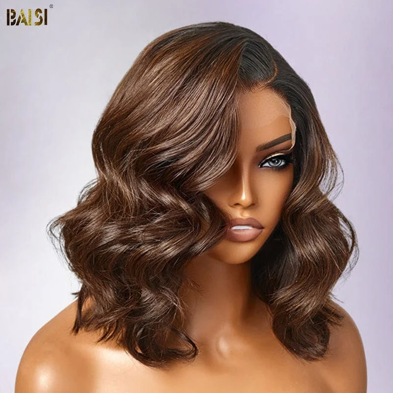 stylish wigs for women with different face shapes -BAISI Ombre Brown Wavy Wig