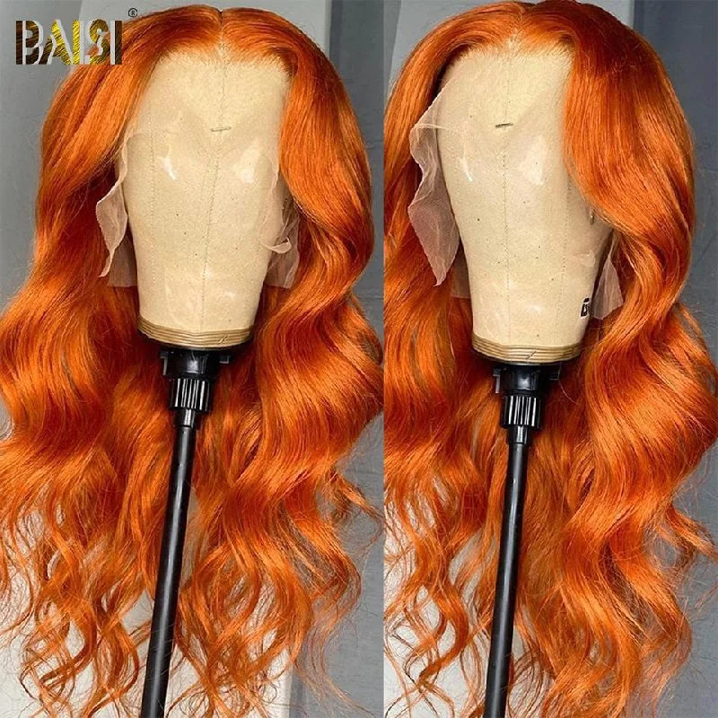 medium-length curly wigs for easy, stylish wear -Baisi  Orange Frontal Lace Wig