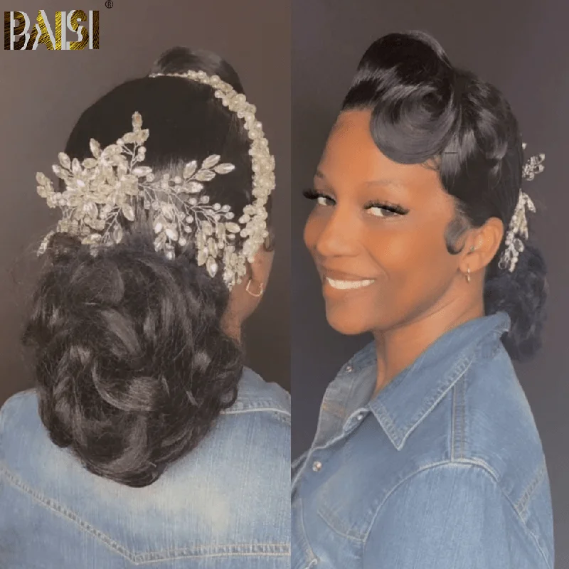 medium-length straight wigs for a polished, professional style -BAISI Perfect Updo Ponytail Already Styled Wig For Wedding